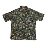 Vintage 90s green brown leaf pattern Hawaiian short sleeve ugly rayon shirt size XL